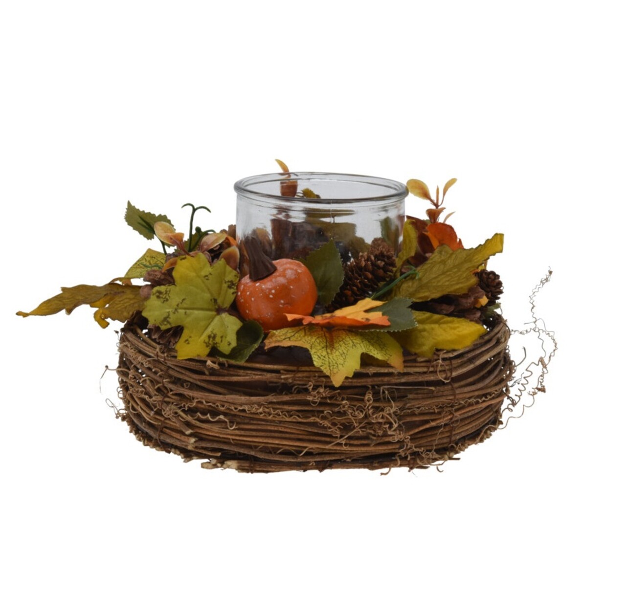 Coronita de masa cu suport lumanare v2, Excellent Houseware, 21x21x13 cm, ratan/sticla, multicolor - imagine 3